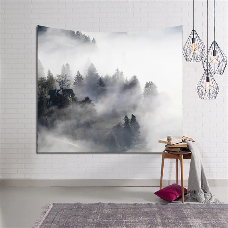 Bohemian Camping Traveling Yoga Mat Tapestry Beach Mat mist mountain print Blanket Carpet Wall Hang