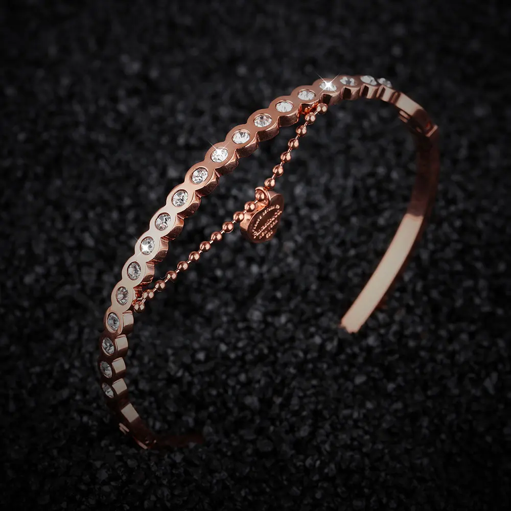 Браслет из нержавеющей стали с подвеской в виде сердца диаметром 16 см|rose gold