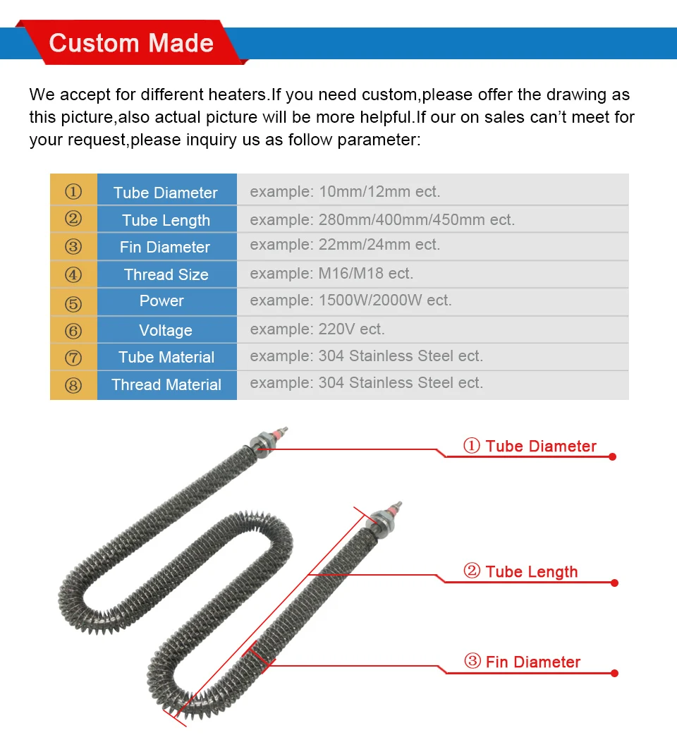 LJXH 220 В нагревательный элемент W Тип Нержавеющая сталь Электрический оребренный трубчатый нагреватель 1500 Вт/2000 Вт/2000 Вт W форма 304 нержавеющая сталь