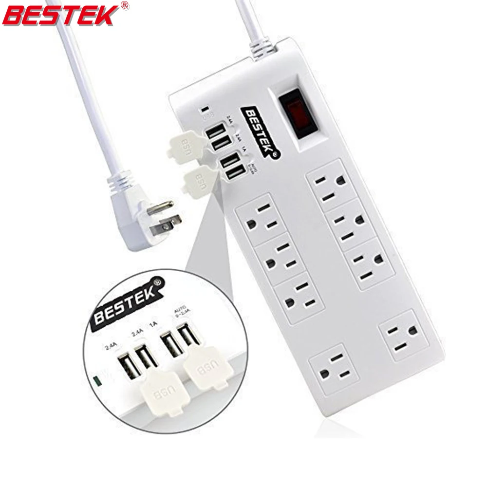 BESTEK 8 Outlet Surge Protector Power Strip Safety 6 Feet Cord Surge