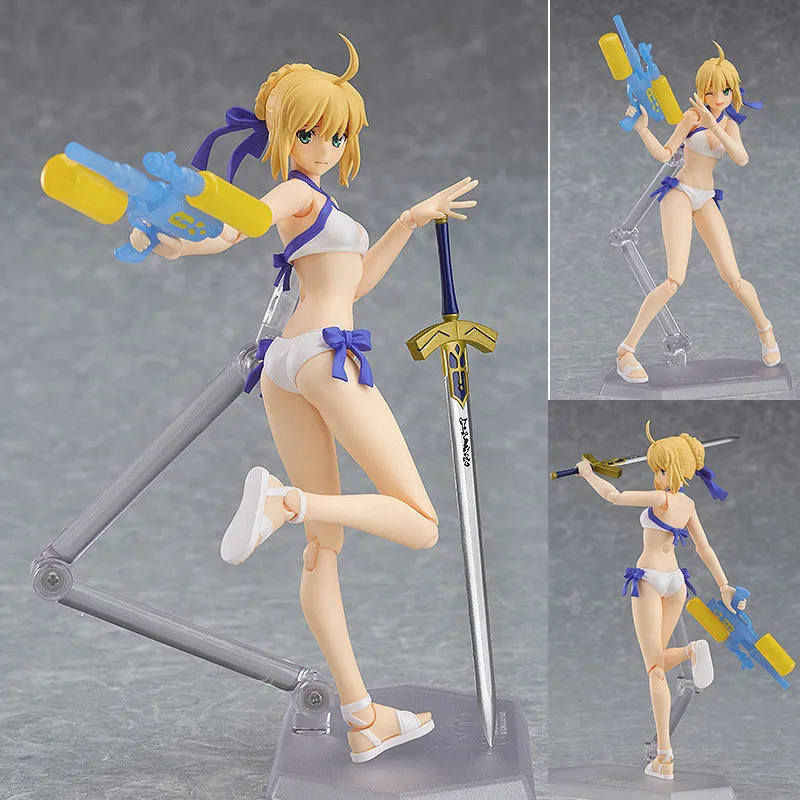 Fate Grand Order Saber Action Figure Model Toys Summer Water Gun Swimsuit Saber Sexy Girl Figuras Dolls 13cm (5)