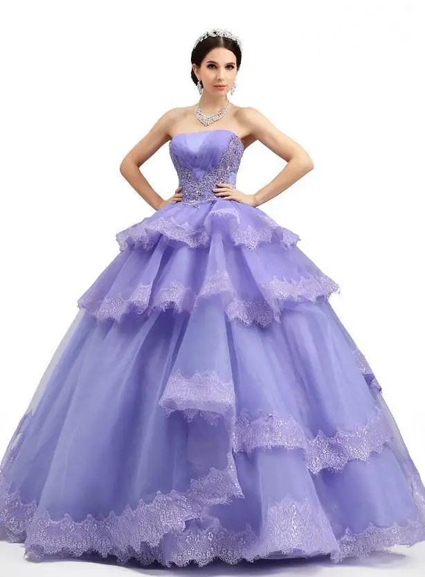 Классическое фиолетовое бальное платье Бальные платья с каскадной аппликацией, оборками, без бретелек, без рукавов, со шнуровкой на спине, пышные платья для девочек