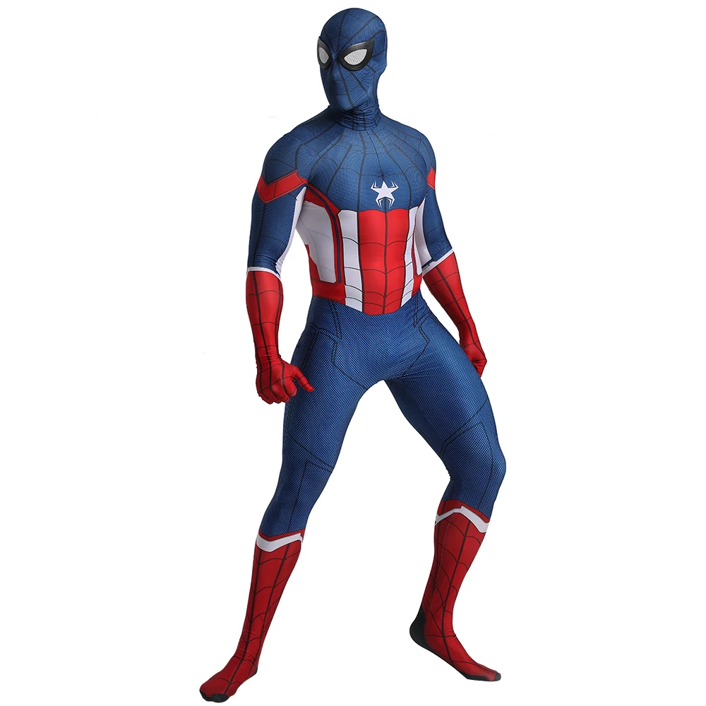 Дизайн Капитан Америка Человек-паук костюм косплей зентай костюм супергероя