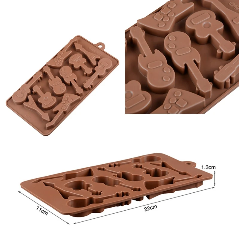 Силиконовая форма 10 даже формы гитары 3D лоток для шоколада форма для выпечки DIY Форма для приготовления запеканки украшения