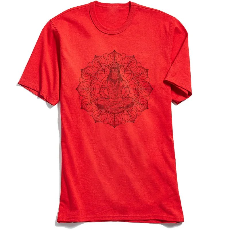 Group T Shirts Latest O-Neck SHIVA MANDALA 100% Cotton Male Tops T Shirt Casual Short Sleeve T Shirts Top Quality SHIVA MANDALA red