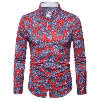 

High quality2018 Summer New Men 3D Tie Dye Print Flower Shirt Camisa Masculina Fashion Slim Fit Society Retro Long-Sleeved Shirt