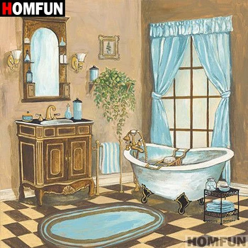 

HOMFUN Full Square/Round Drill 5D DIY Diamond Painting "Bath room" 3D Embroidery Cross Stitch 5D Home Decor A07230