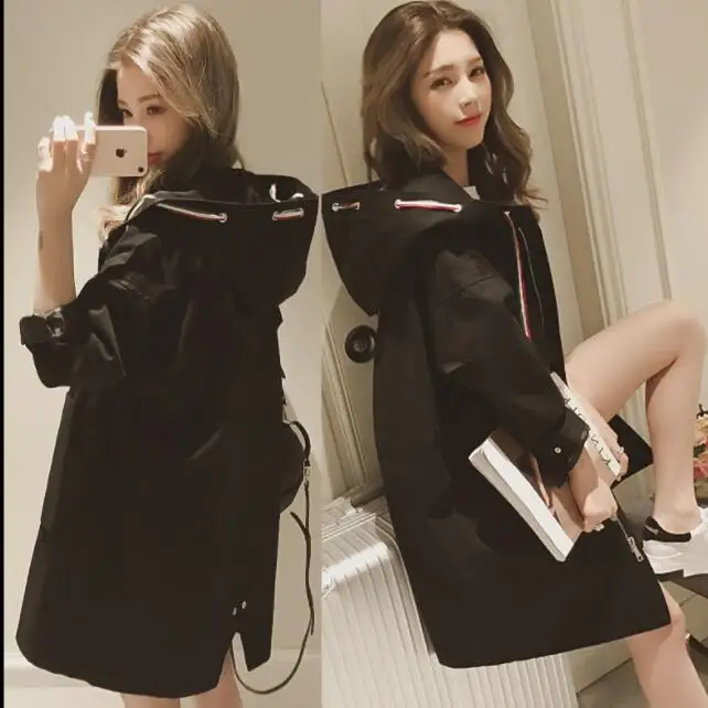 

2018 women's hooded long coat jacket trench coats F01