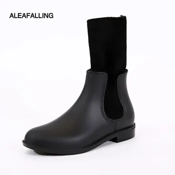 

Aleafalling Motorcycle Mature Boots Girl Boots Spring New Design Rain Boots Warm British Style Solid Rubber Waterproof ShoesW185