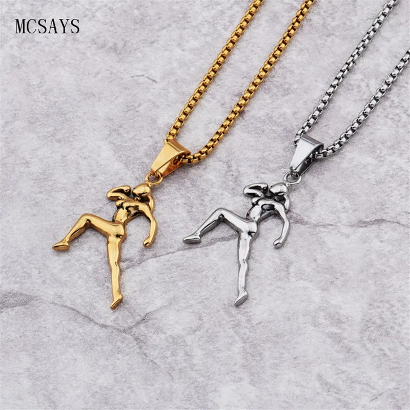 MCSAYS Stainless Steel Punk Necklace Running Man Pendant Box Chain