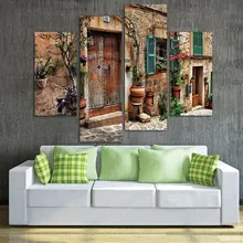 Картина на холсте стены искусства фотографии архитектуры печать для дома Decor4 панель стены искусства улицы старого цветка двери окна