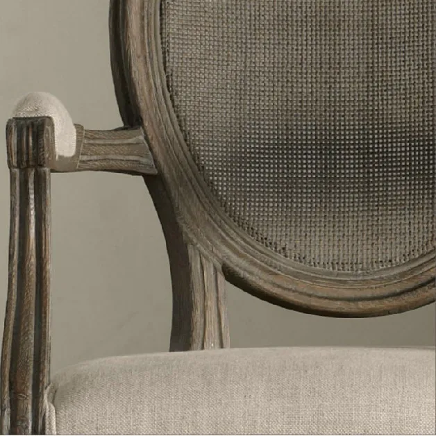 French rural style furniture / ellipse back chair/cane and linen/oak solid wood dining chair/desk chair/armchair 2 type