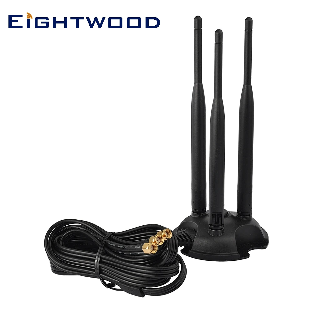 Eightwood 2.4GHz 5GHz Dual Band WiFi Antenna with 3 RP SMA Male