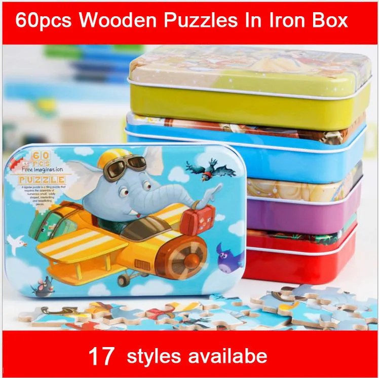60pcs/set Cartoon Wooden Puzzle toys for children High Quality Baby