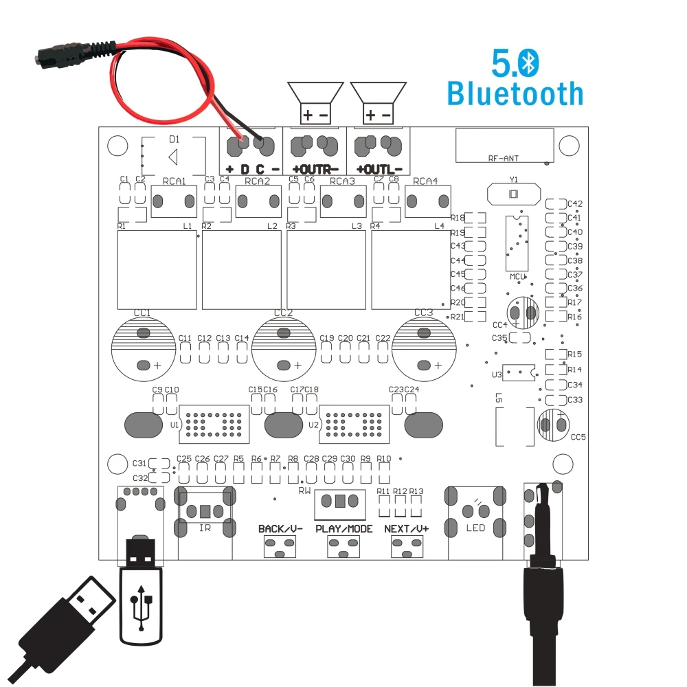 Цифровая плата усилителя мощности DYKB TDA3116D2 Bluetooth 5 0 100 Вт + стерео усилитель 12 В 24