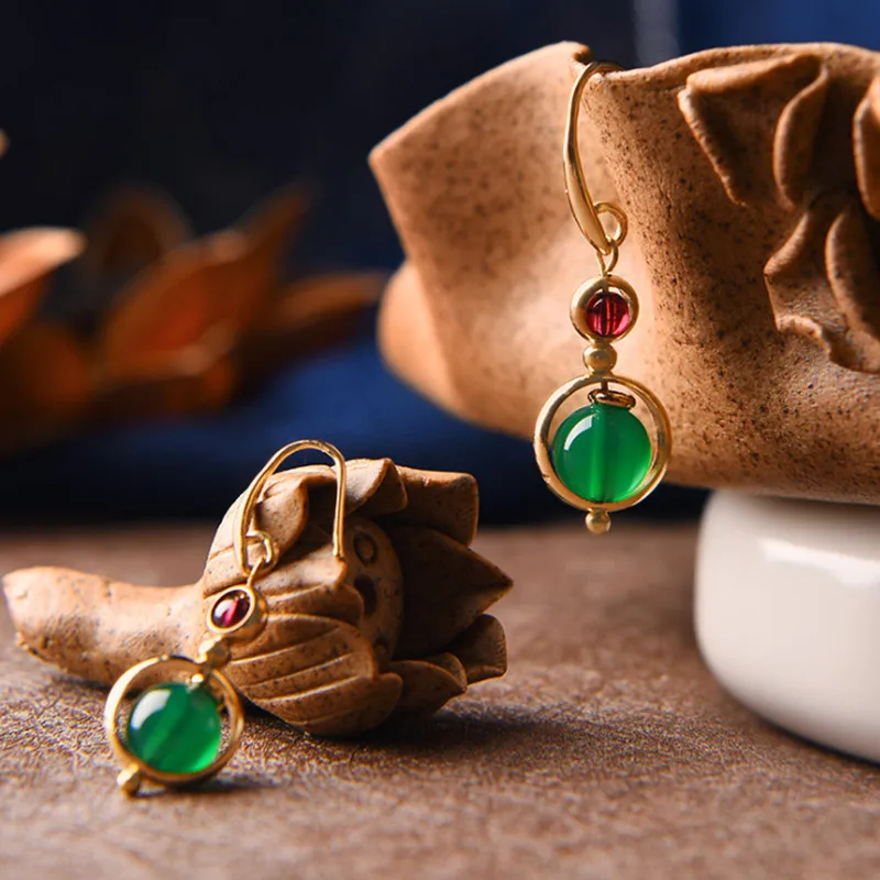 Yanting Natural Green Stone Earrings For Women Gold Color Gragonfly Earing Irregular Ethnic Earrings Fashon Jewelry Female 2018 026  (11)