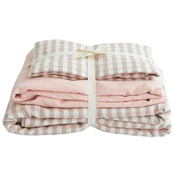 

100% Cotton Plaid Striped Comforter Bedding Set Queen Single 4pcs Soft Warm Duvet Cover Sets Fitted Sheet Bed Sheet Pillowcase