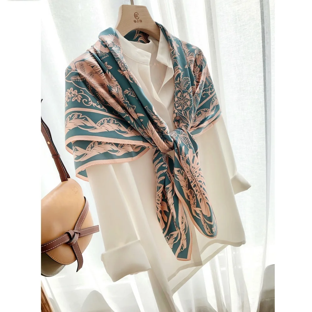 Most Buy MlKJp Fabulous Large Square 100% Silk Scarf Shawl Wraps for Women Luxury Silk Scarves Foulard 110cm