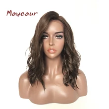 Maycaur светильник, коричневый синтетический парик на кружеве, Короткие Волнистые парики из натуральных волос для женщин