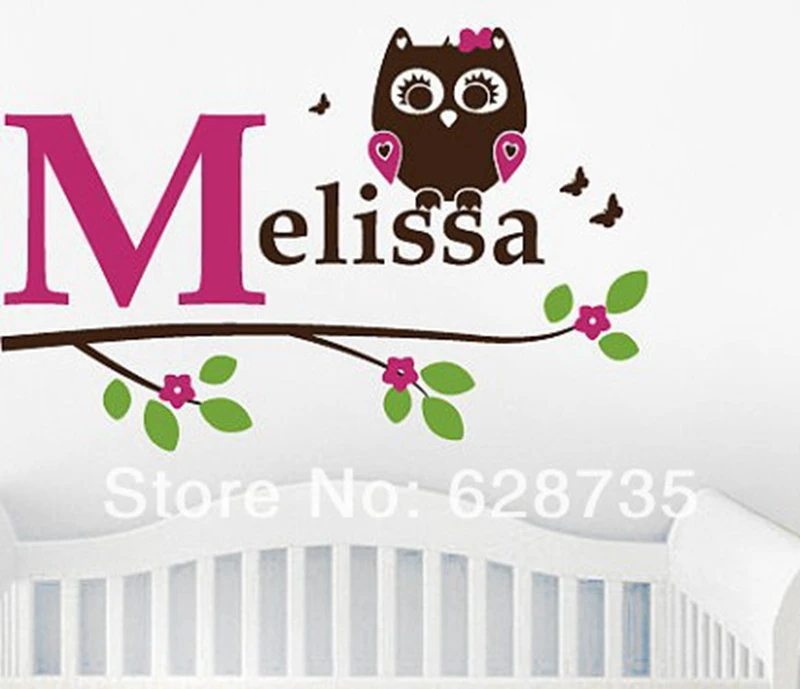 Free-shipping-personalized-name-owl-wall-decal-Girl-owl-with-initial-and-name-on-a-branch