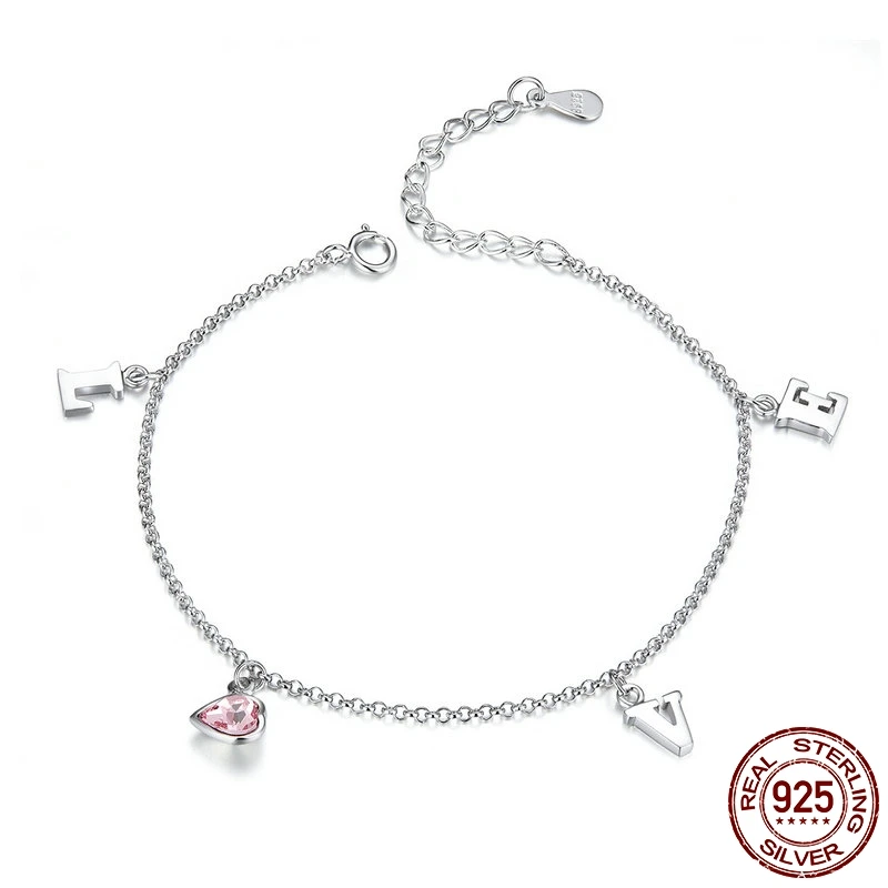 

LOVE Letter Chain Bracelet 925 Sterling Silver Genuine Woman Lobster Buckle Silver Bracelet Jewelry Wedding Gift