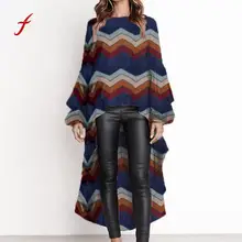 Feitong/Высококачественная футболка женская с длинными рукавами, повседневный пуловер с круглым вырезом, полосатая цветная Женская одежда, футболка, топы