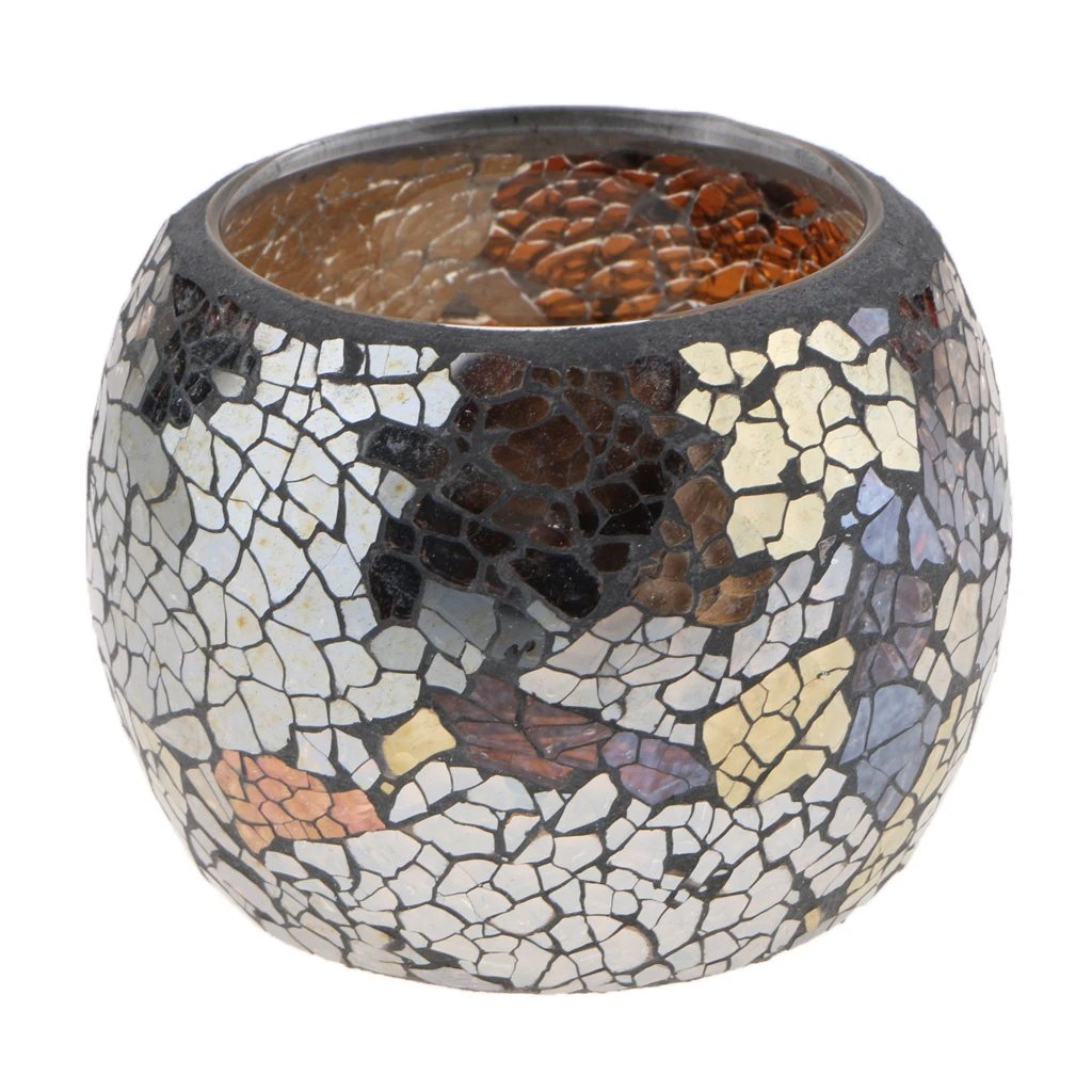 Mosaic Glass Votive Candle Tea Light Candelabra Candlestick Mood Light Lamp Shade Scented Candleholder Festive Decor 5-set