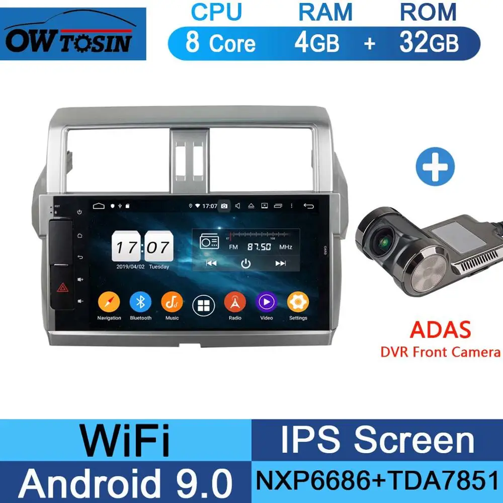 10," ips Android 9,0 8 Core 4G+ 64G Автомобильный мультимедийный dvd-плеер для Toyota Prado LC150 150 Land Cruiser 2013- DSP CarPlay радио - Цвет: 32G Adas Camera