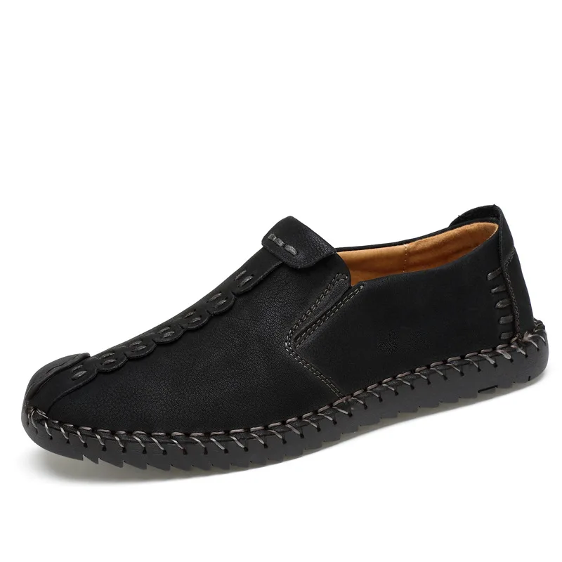 VRYHEID/Летняя повседневная кожаная обувь Мужская винтажная обувь ручной работы мокасины на плоской подошве со шнуровкой, лидер продаж, chaussure homme, большие размеры 38-48 - Цвет: 01 Black