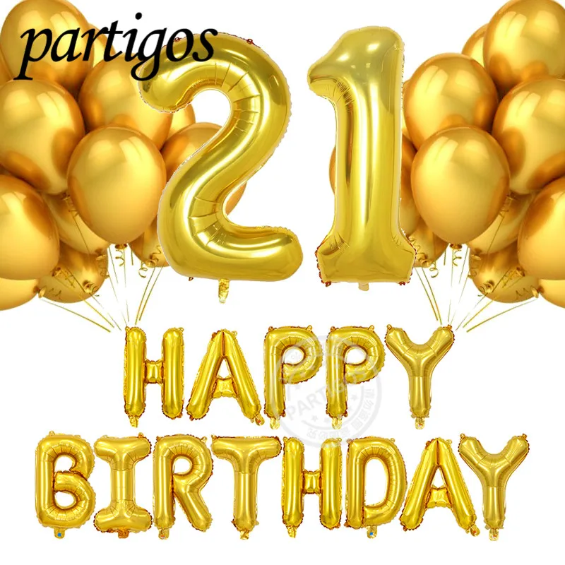

35pcs/lot rose gold silver Happy Birthday letter 21th number 12'' Latex Balloon Birthdays Party supplies Decor Baby shower