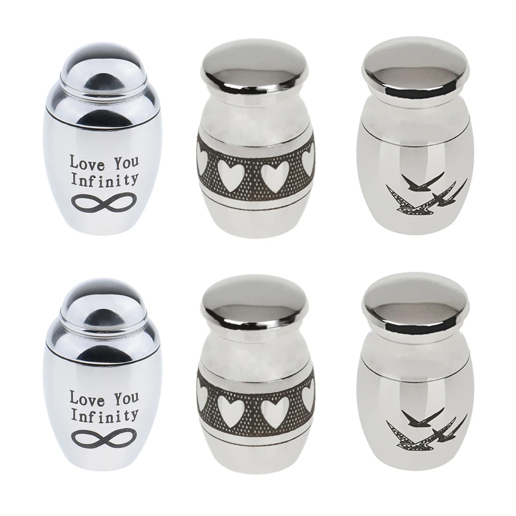 6pcs/Set Stainless Steel Cremation Urn Ash Memorial Container Pendant Keepsake Painted with Pigeon Heart Love You Infinity