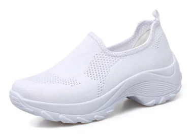 SWYIVY/Женская обувь для похудения, сетчатая дышащая обувь на платформе, весна, женская обувь без шнуровки, женская спортивная обувь, большой размер 42 - Цвет: Белый