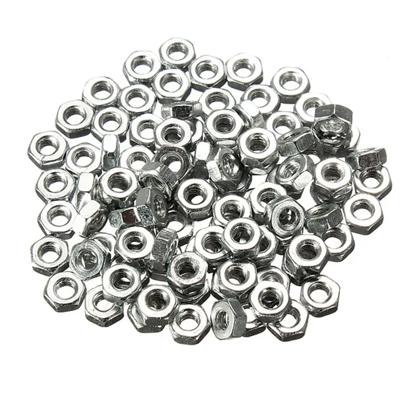 MTGATHER 100PCS Screw Nut M2 Dia 2mm Hex Screw Nut Nuts Good Quality Galvanized Carbon Steel 2 mm