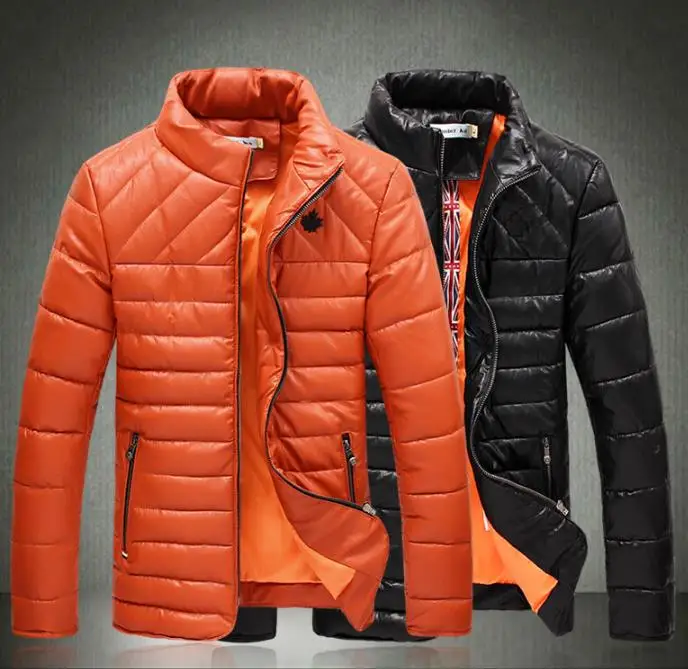 

Black orange stand collar winter warm wadded jacket men short design slim cotton-padded coat thickening fashion plus size 5XL