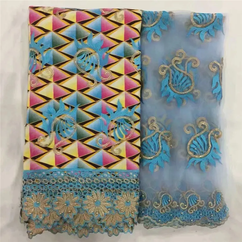

High grade Hollandai' Wax embroidery African french tulle lace fabric with cord lace border Real Wax Wise choice 6 yards XM11281
