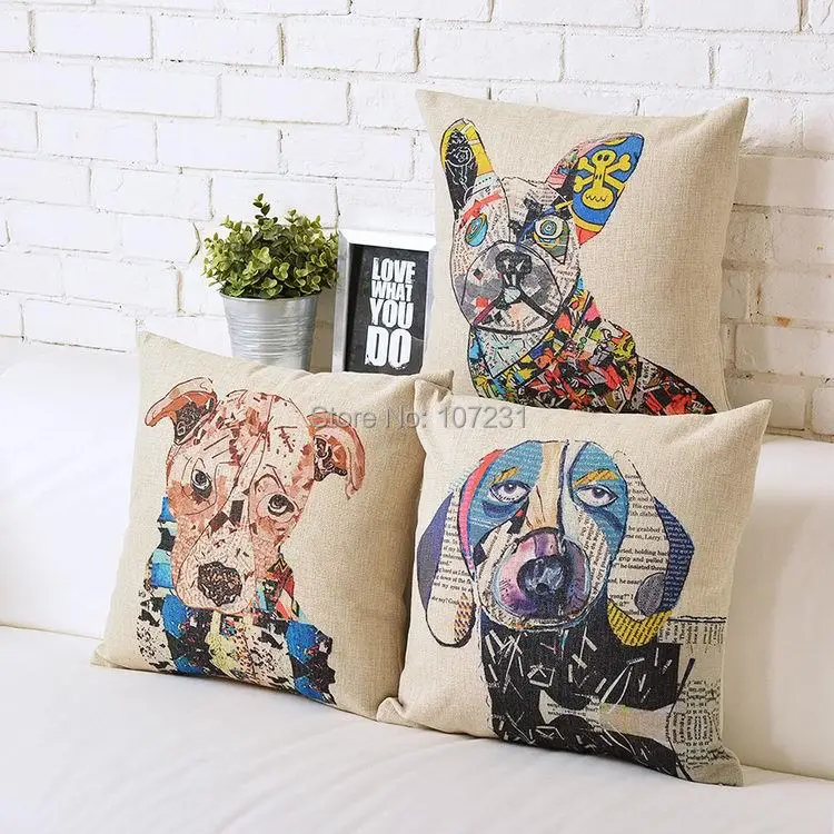 Aliexpress 45x45cm Retro Pillow Case Colourful Painting Aliexpress 45x45cm Retro Pillow Case Colourful Painting Dog Cushion Cover Puppies Decorative Throw Pillows From Reliable