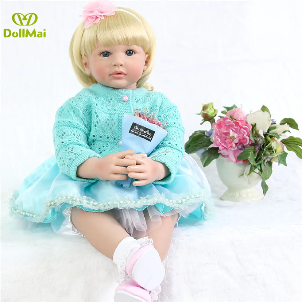 

alive Lifelike Reborn Baby Doll 58cm blonde hair Silicone Princess Baby Doll Toy For Children's Day Gift Kid DIY doll blue eyes