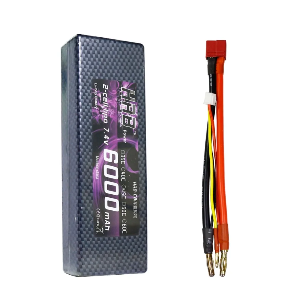 2 шт аккумулятор hrb Lipo 2S 6000mah жесткий чехол T Deans до 4,0 мм разъем банана 7,4 V 60C Жесткий Чехол для Traxxas Slash 4X4 автомобиль RC часть