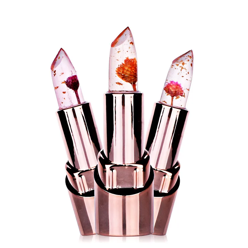 3Colors Crystal Gold Foil Flower Jelly Lipstick Charming Lovely Makeup