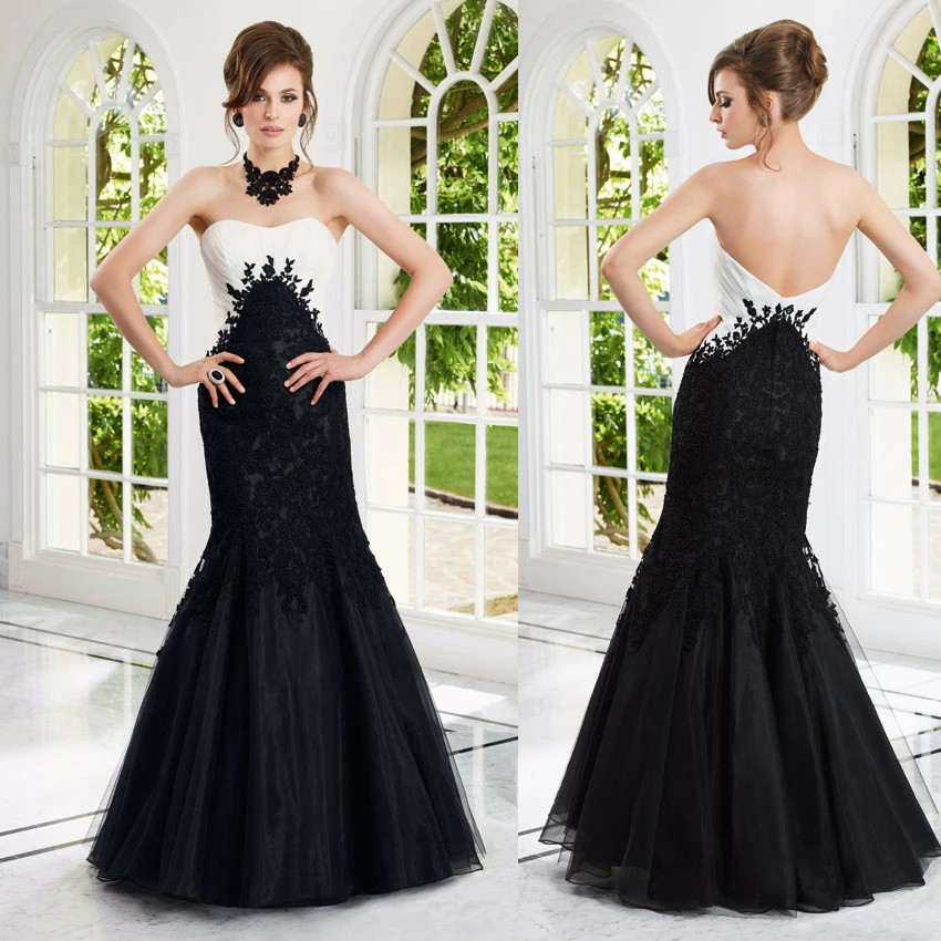Wholesale Sweetheart Half White and Black Lace Sheath 2014 Backless Evening gowns New Collection Al1455 | Свадьбы и торжества