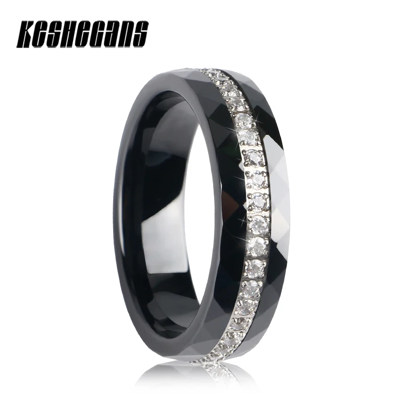 One Row Around Crystal Ceramic Rings 6mm Women Multi-section Smooth Ceramic Jewelry Black Color Wedding Party Rings Size 6/7/8/9 One Row Around Crystal Ceramic Rings 6mm Women Multi-section Smooth Ceramic Jewelry Black Color Wedding Party Rings Size 6/7/8/9