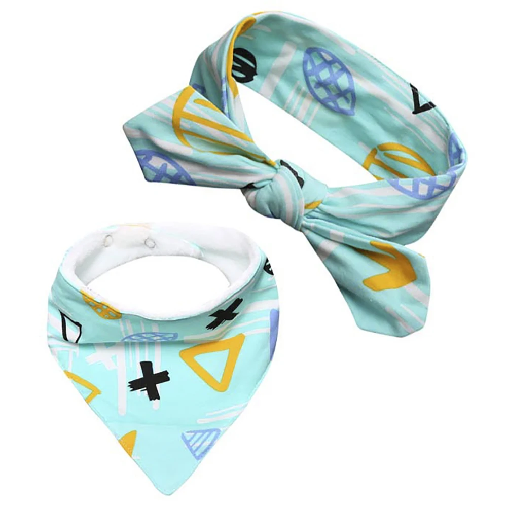 2Pcs/lot Cotton Bandana Baby Accessories Headband Set Bibs Headband