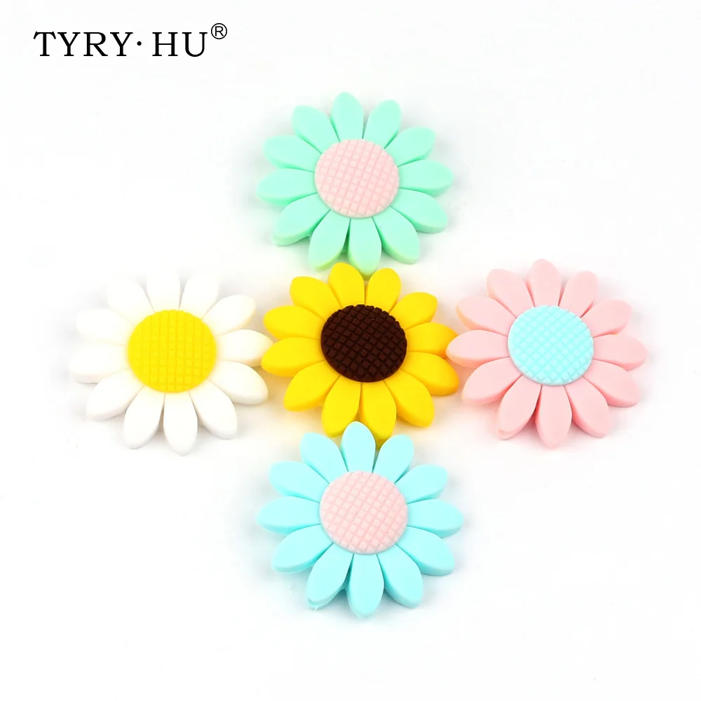 

TYRY.HU Flower Teethers 20pc Silicone Baby Teething Pendant For DIY Nursing Necklace bpa Free Baby Teether Accessories 40x40mm