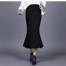 P Ammy осень-зима Высокая талия плиссированные Вязание хлопковая юбка тонкий твердый Цвет Русалка