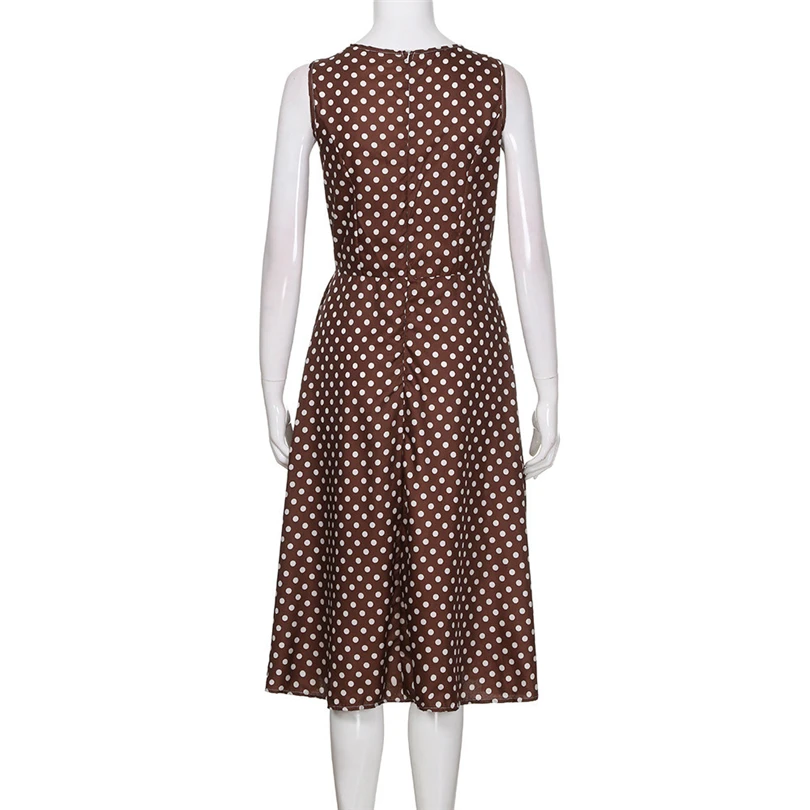  Womens Girls Summer Dot Sleeveless Lace Hebburn Vintage Zip Cute Cute Floral Printing Knee Length Party Dress #4M15 (8)