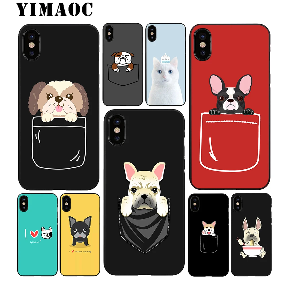 YIMAOC bulldog Pocket Soft TPU Black Silicone Case for iPhone X or 10 8 7 6 6S Plus 5 5S SE Xr Xs Max |