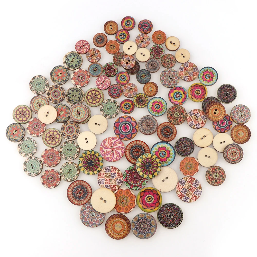 

50pc 4 size Natural Wooden Buttons Round Spiral Sewing Buttons Scrapbooking 2 Holes Sewing Accessories For Child
