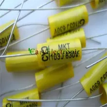 Wholesale and retail long leads yellow Axial Polyester Film Capacitors electronics 0.01uF 630V fr tube amp audio free shipping