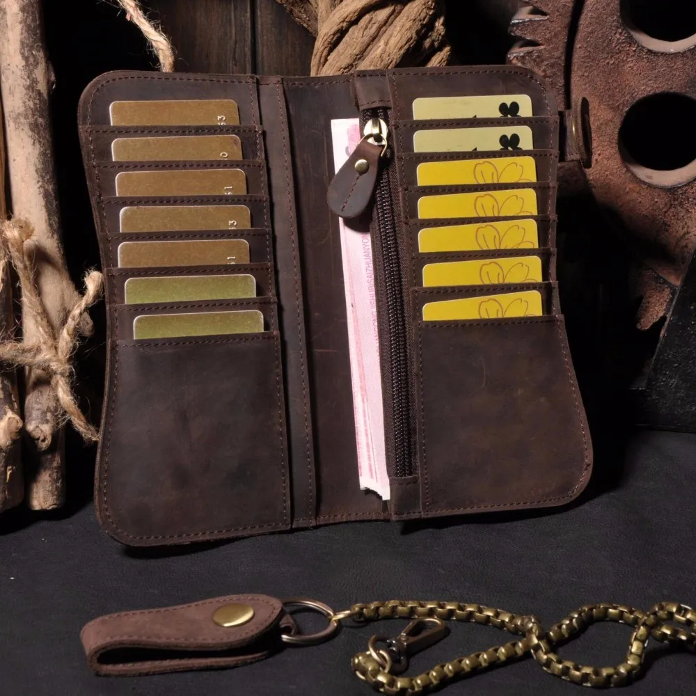 Men’s Biker Style Genuine Leather Wallet - Zip Around, With 50cm Chain & Carabiner, Metal Zipper, Cowhide, 10x13cm - View #9