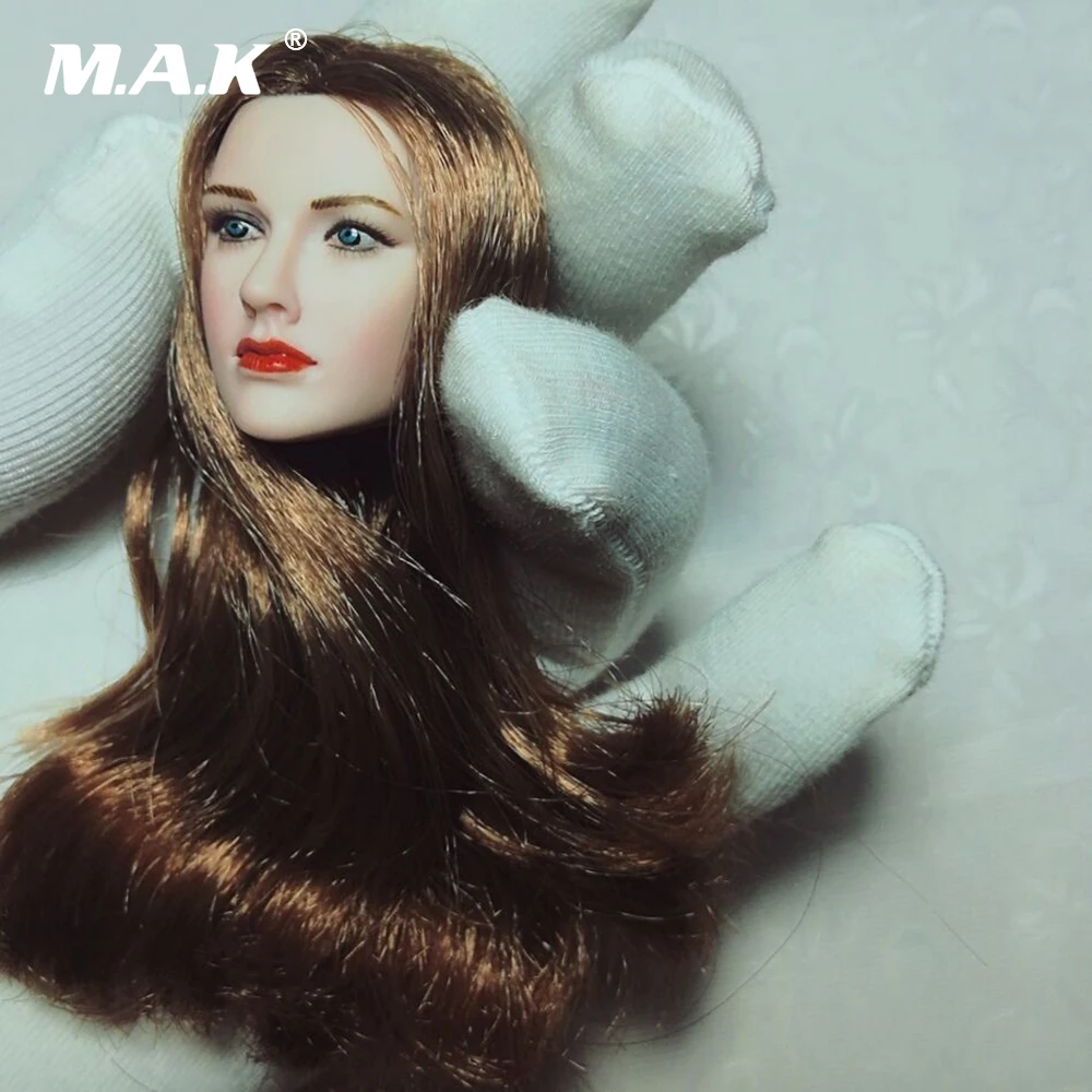 Масштаб 1:6 Женская фигурка аксессуар голова лепка синие глаза коричневые волосы